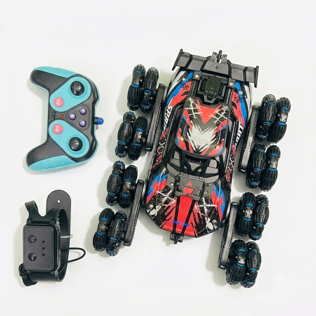 Gesture Sensing 8-Wheel RC Stunt Drift Car with dual remote control, wearable gesture watch, 360° drifting and all-terrain wheels