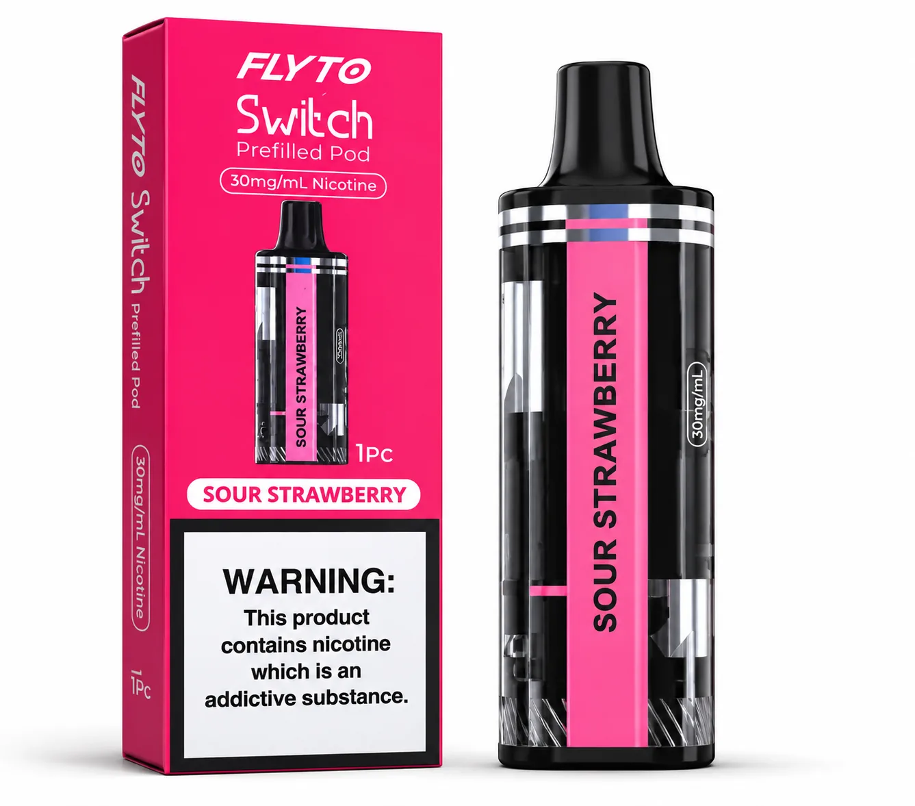 Original FLYTO Switch Prefilled Pod Sour Strawberry 30mg Nicotine Vape Pod